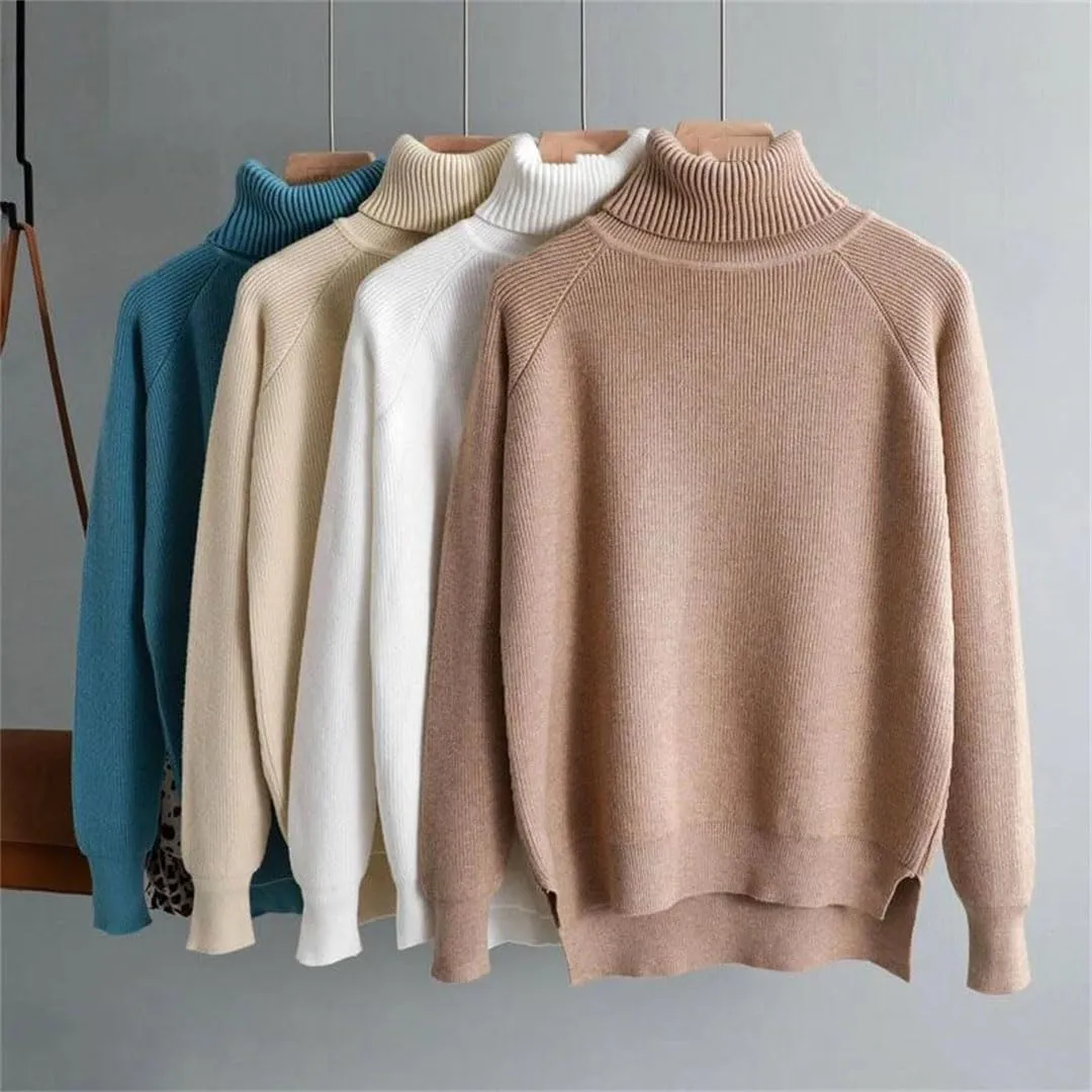 Women Thick Turtleneck Oversize Sweater Pullover Warm Loose Knitted Basic Sweaters