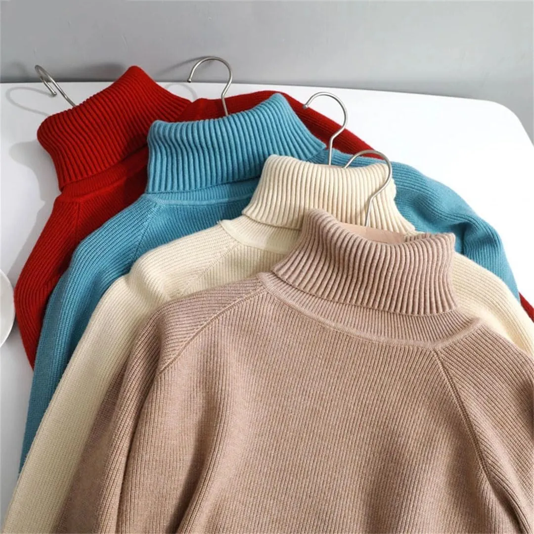 Women Thick Turtleneck Oversize Sweater Pullover Warm Loose Knitted Basic Sweaters