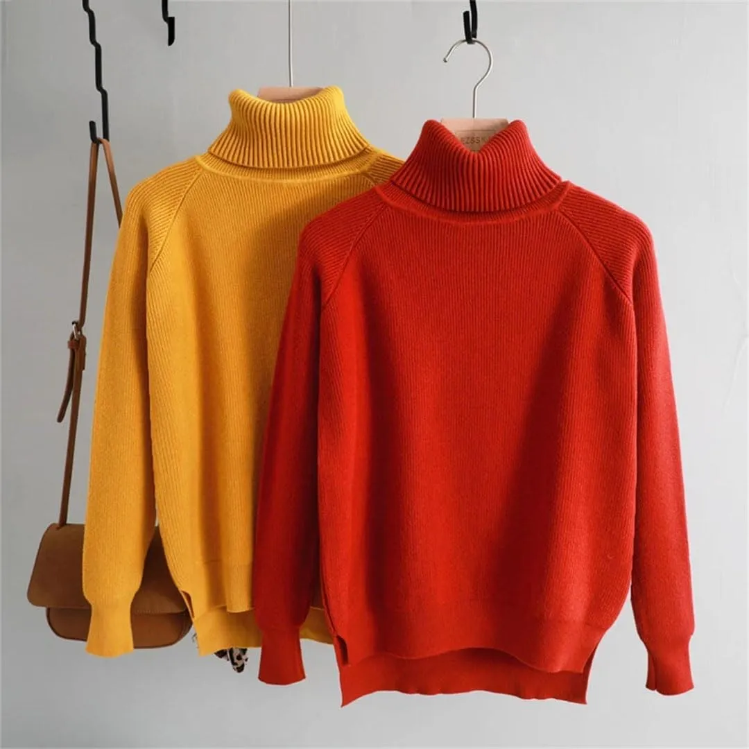 Women Thick Turtleneck Oversize Sweater Pullover Warm Loose Knitted Basic Sweaters
