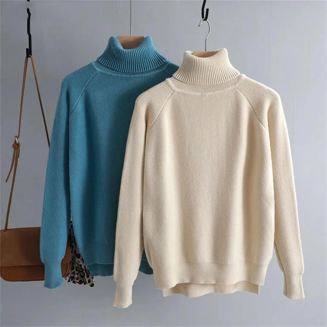 Women Thick Turtleneck Oversize Sweater Pullover Warm Loose Knitted Basic Sweaters