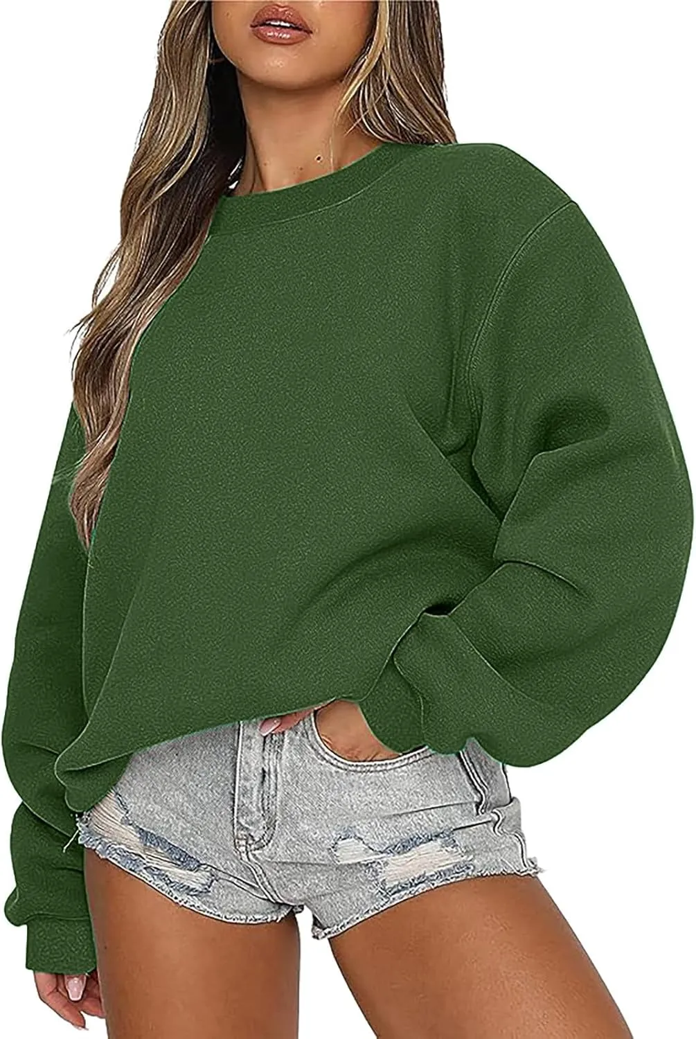 Women Trendy 2024 Winter Sweatshirts Oversized Fleece Long Sleeve Casual Basic Pullover Sweaters Teen Girls Clothes