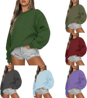 Women Trendy 2024 Winter Sweatshirts Oversized Fleece Long Sleeve Casual Basic Pullover Sweaters Teen Girls Clothes