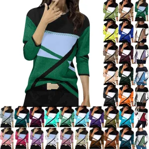 Women Trendy Colors Block Sweatshirt Long Sleeve Crewneck Shirts for Spring Fall Winter Tops 2025 Fit Casual Blouses