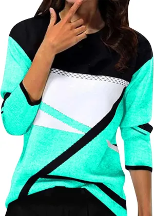Women Trendy Colors Block Sweatshirt Long Sleeve Crewneck Shirts for Spring Fall Winter Tops 2025 Fit Casual Blouses
