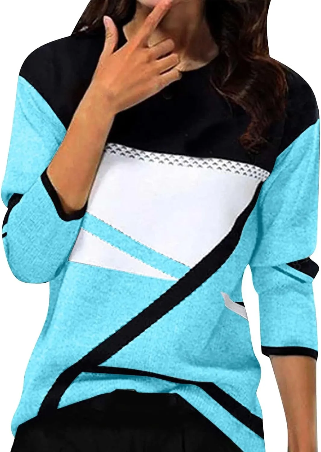 Women Trendy Colors Block Sweatshirt Long Sleeve Crewneck Shirts for Spring Fall Winter Tops 2025 Fit Casual Blouses
