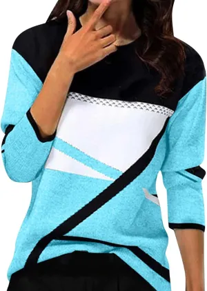 Women Trendy Colors Block Sweatshirt Long Sleeve Crewneck Shirts for Spring Fall Winter Tops 2025 Fit Casual Blouses