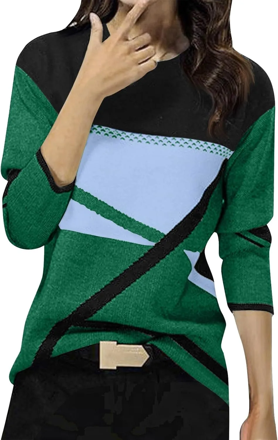 Women Trendy Colors Block Sweatshirt Long Sleeve Crewneck Shirts for Spring Fall Winter Tops 2025 Fit Casual Blouses
