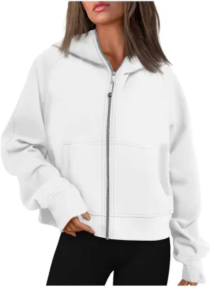 Women Zip Up Hoodies Y2k Cropped Sweatshirt Trendy Fleece Jacket Casual Collared Blouse Lightweight Long Sleeve Tops