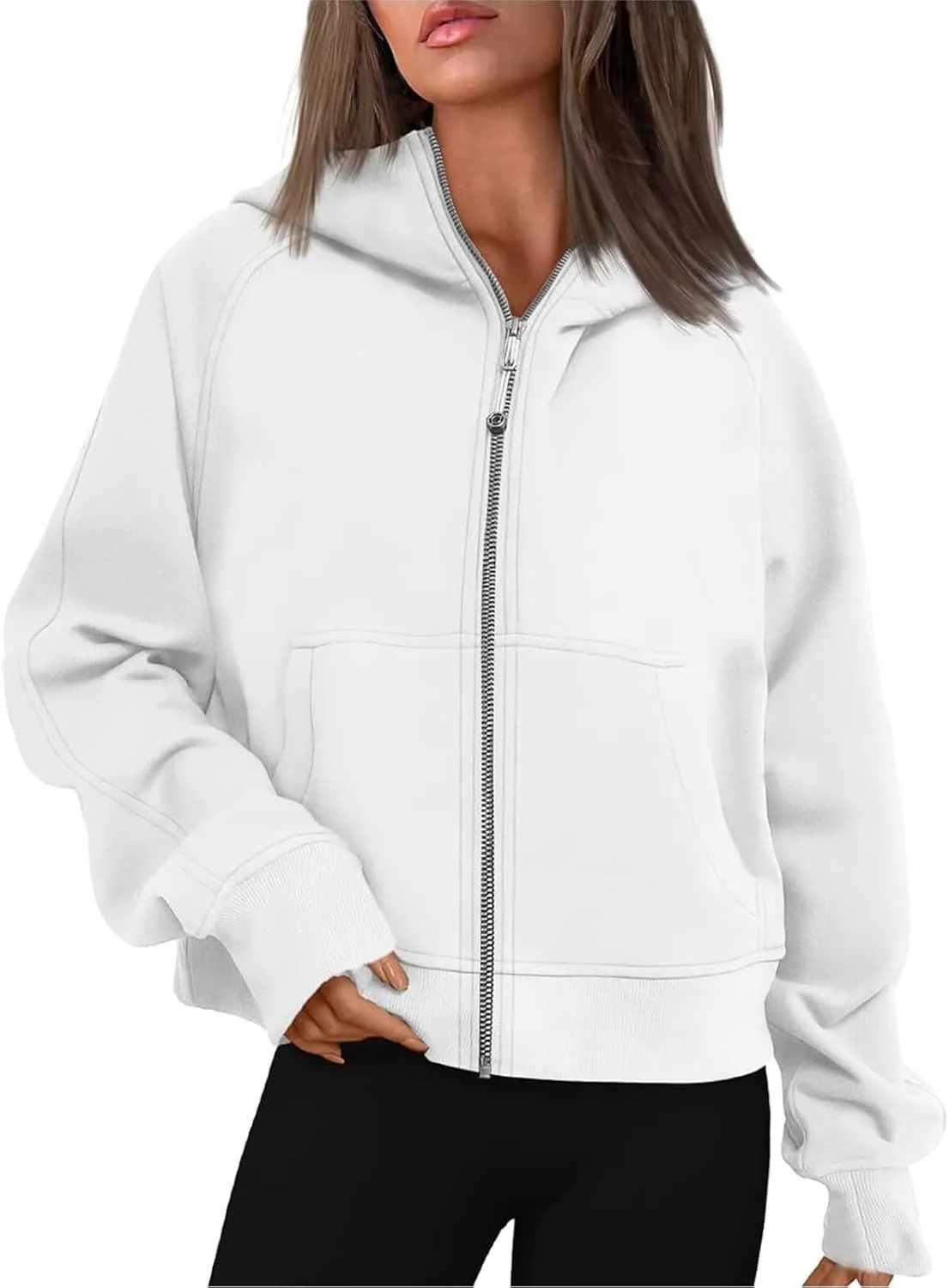 Women Zip Up Hoodies Y2k Cropped Sweatshirt Trendy Fleece Jacket Casual Collared Blouse Lightweight Long Sleeve Tops