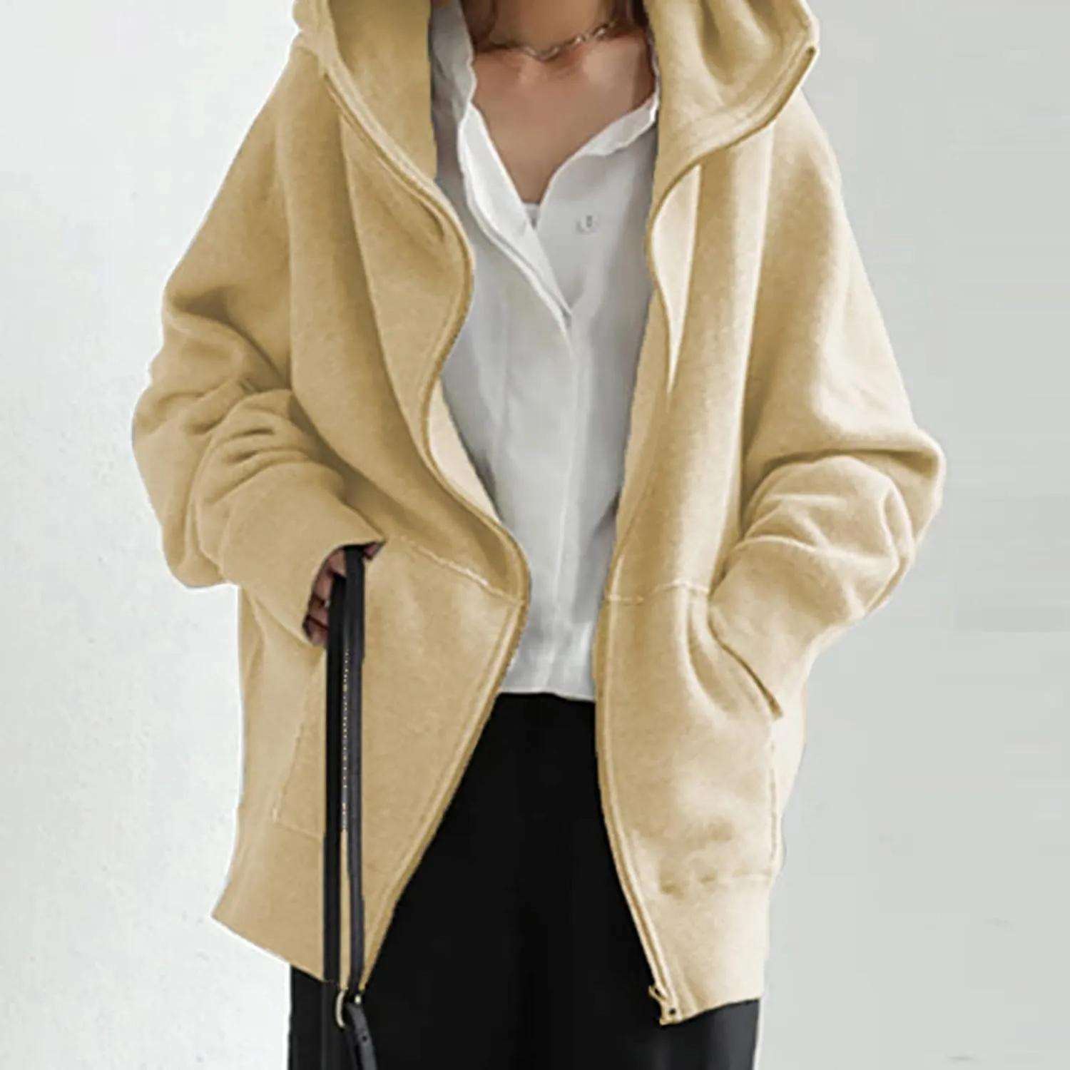 Women Zip Up Sweatshirt Fall Fleece Cozy Long Sleeve Plus Size Jacket Solid Color Y2k Trendy Hoodies with Pockets
