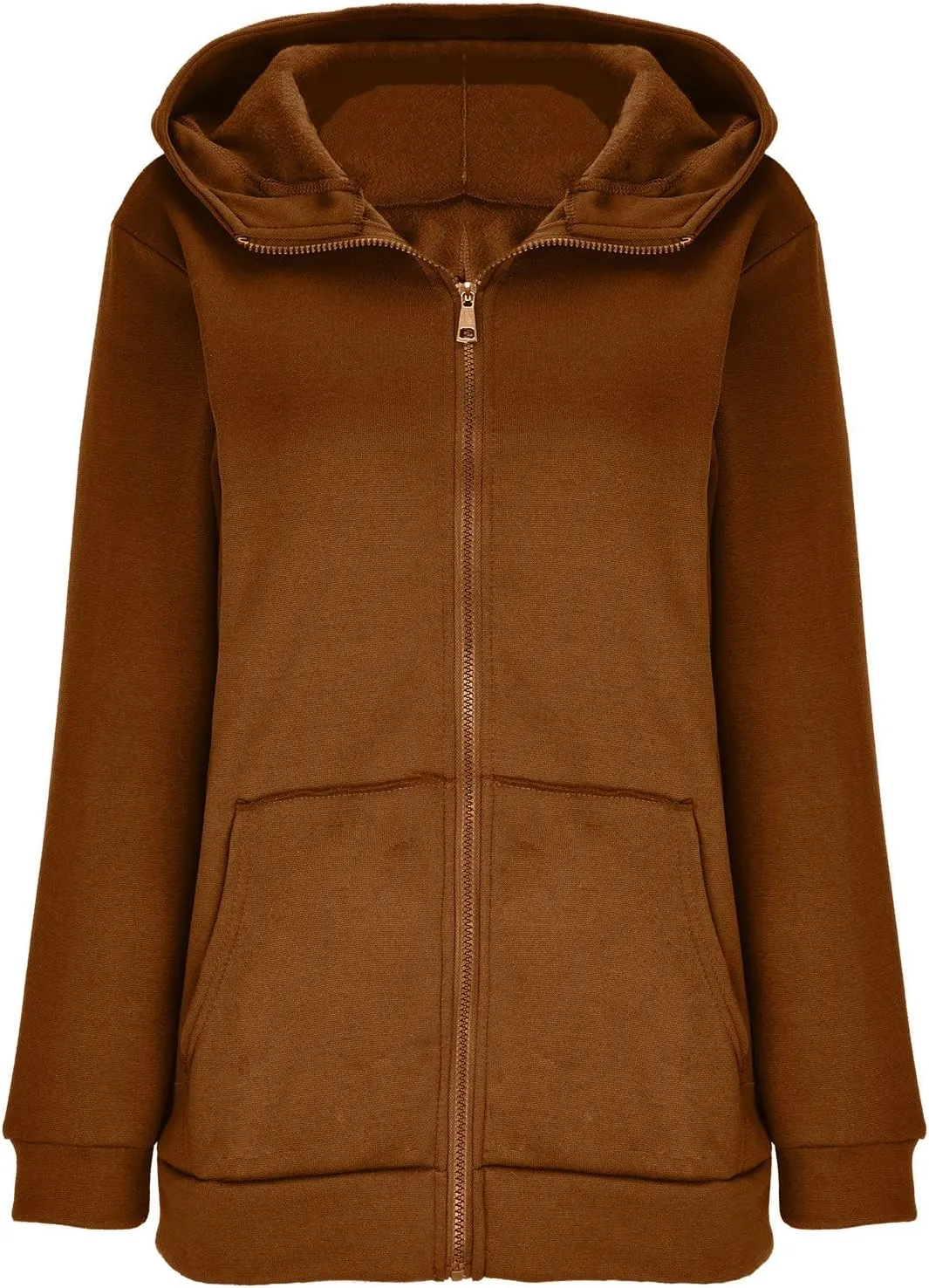 Women Zip Up Sweatshirt Fall Fleece Cozy Long Sleeve Plus Size Jacket Solid Color Y2k Trendy Hoodies with Pockets
