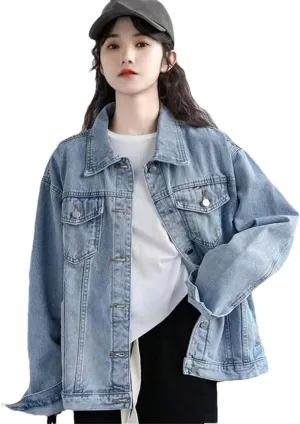 Womendenim Jackets For Buttons Vintage Korean Jeans Coat