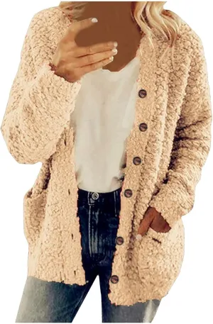 Womens 2023 Cardigan Sweaters Fall Open Front Button Down Long Sleeve with Pockets Casual Chunky Warm Outerwear Coat