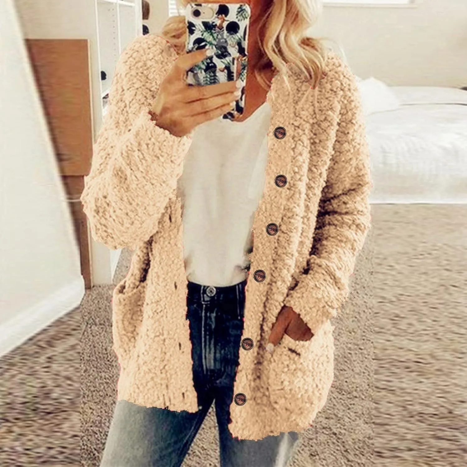 Womens 2023 Cardigan Sweaters Fall Open Front Button Down Long Sleeve with Pockets Casual Chunky Warm Outerwear Coat