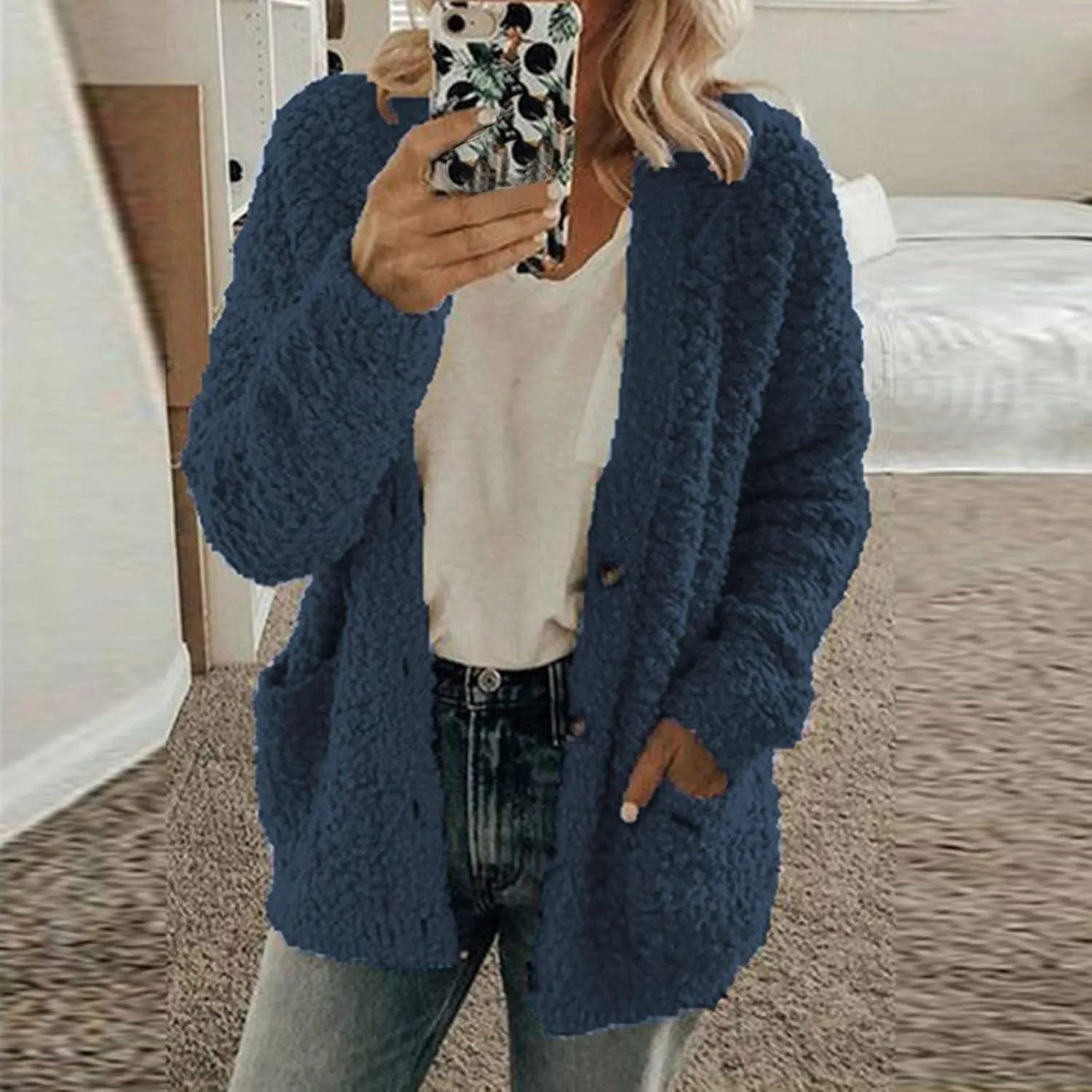Womens 2023 Cardigan Sweaters Fall Open Front Button Down Long Sleeve with Pockets Casual Chunky Warm Outerwear Coat