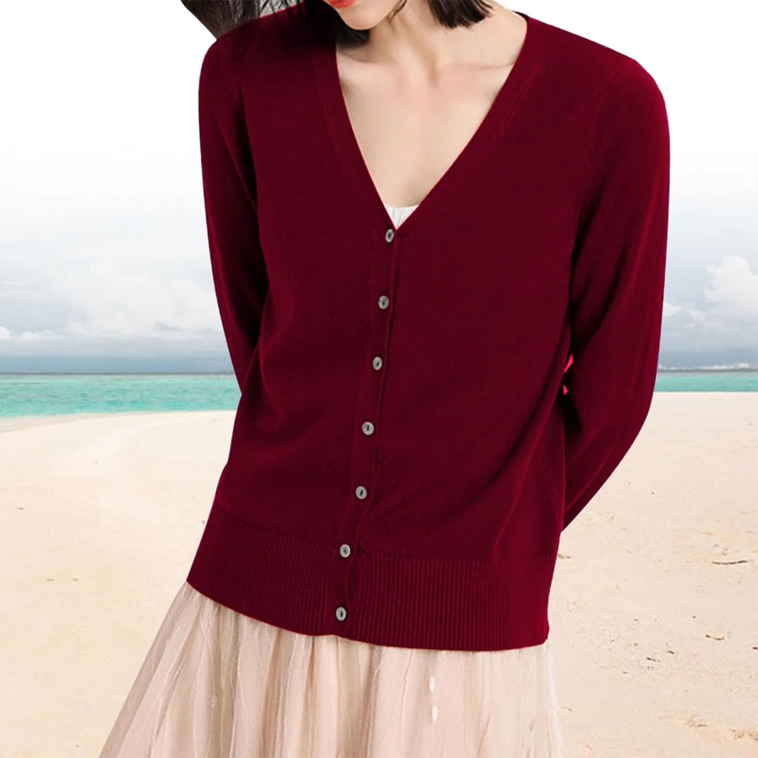 Womens 2024 Fall Fashion Cardigan Sweaters Lightweight V Neck Button Ribbed Knit Jumpers Comfy Open Front Casual Top