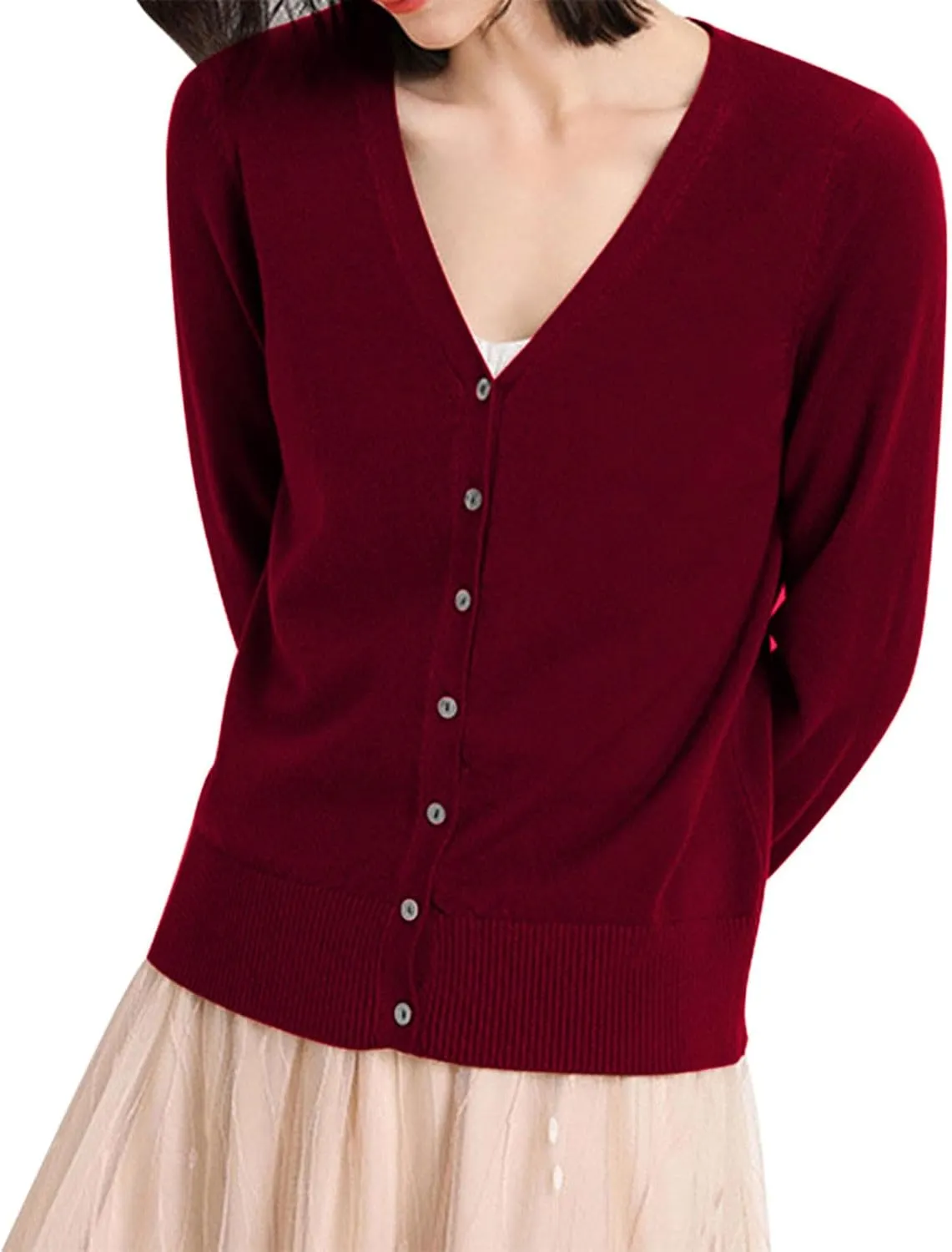 Womens 2024 Fall Fashion Cardigan Sweaters Lightweight V Neck Button Ribbed Knit Jumpers Comfy Open Front Casual Top