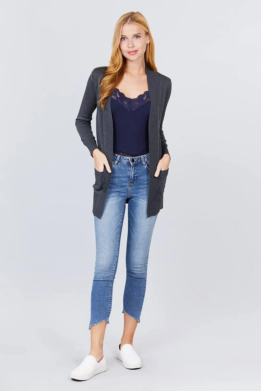 Women's Basic Longline Long Sleeve Open Front Sweater Cardigan Jacket