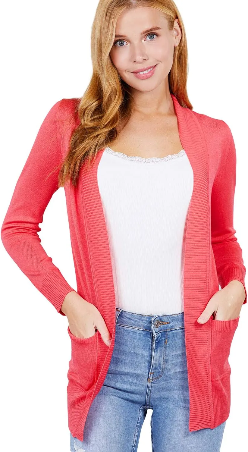 Women's Basic Longline Long Sleeve Open Front Sweater Cardigan Jacket