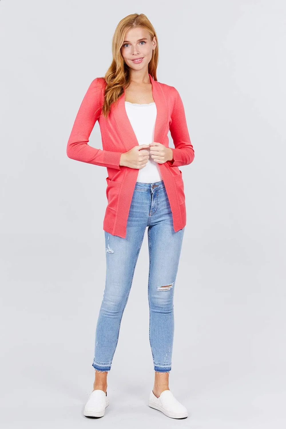 Women's Basic Longline Long Sleeve Open Front Sweater Cardigan Jacket