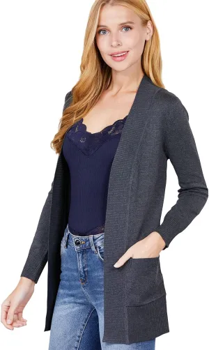 Women's Basic Longline Long Sleeve Open Front Sweater Cardigan Jacket