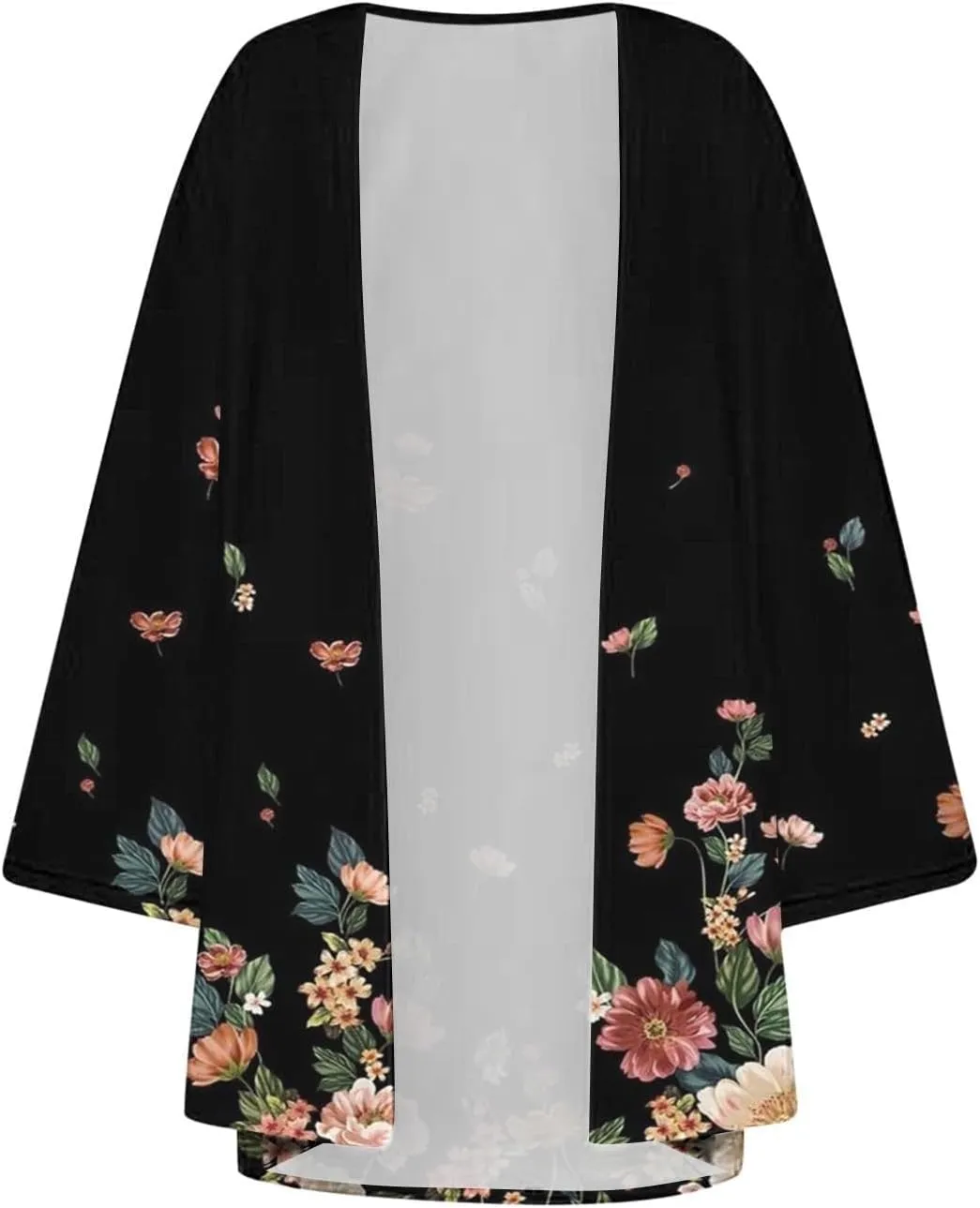 Women's Beach Kimono Coverup Women's Floral Print Kimono Cardigan Puff Sleeve Chiffon Cover Up Casual Blouse