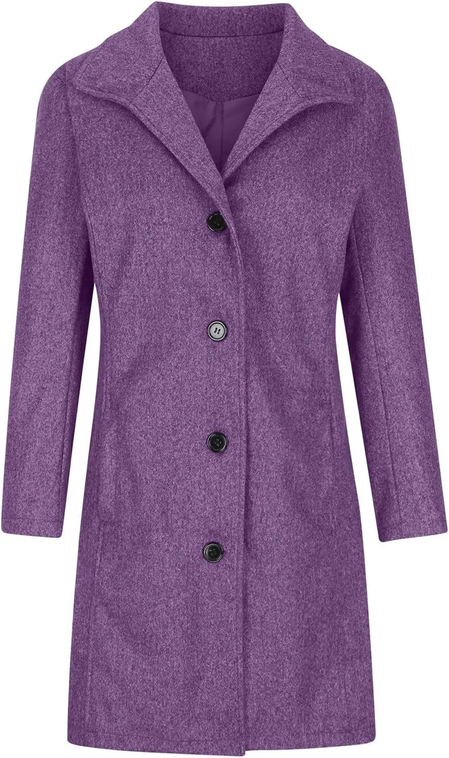 Women's Big Notch Lapel Mid-Long Wool Blend Coat Oversized Long Sleeve Shacket Jacket Button Down Wool Blend Coats