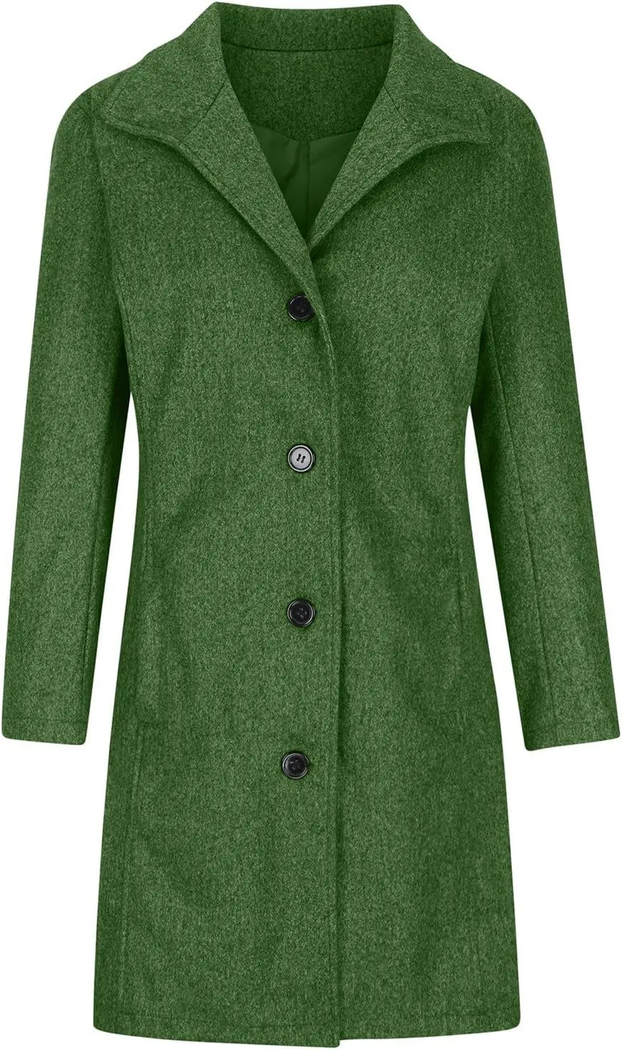 Women's Big Notch Lapel Mid-Long Wool Blend Coat Oversized Long Sleeve Shacket Jacket Button Down Wool Blend Coats