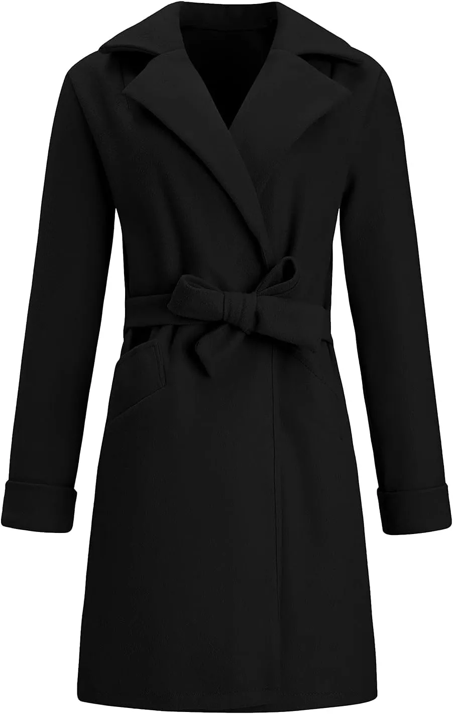 Women's Big Notch Lapel Mid-Long Wool Blend Coat Oversized Long Sleeve Shacket Jacket Button Down Wool Blend Coats