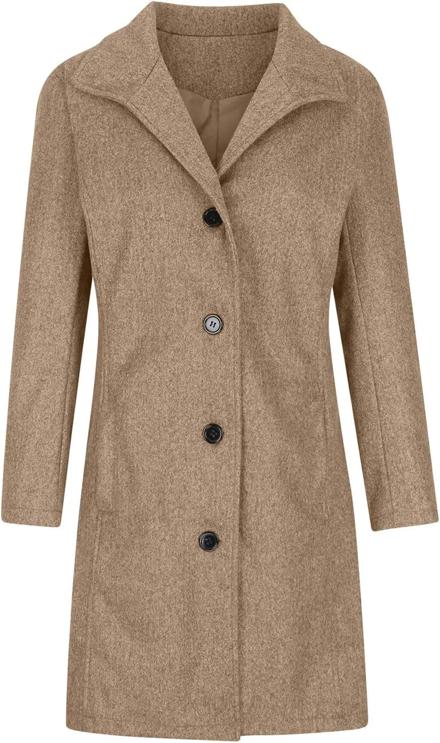 Women's Big Notch Lapel Mid-Long Wool Blend Coat Oversized Long Sleeve Shacket Jacket Button Down Wool Blend Coats