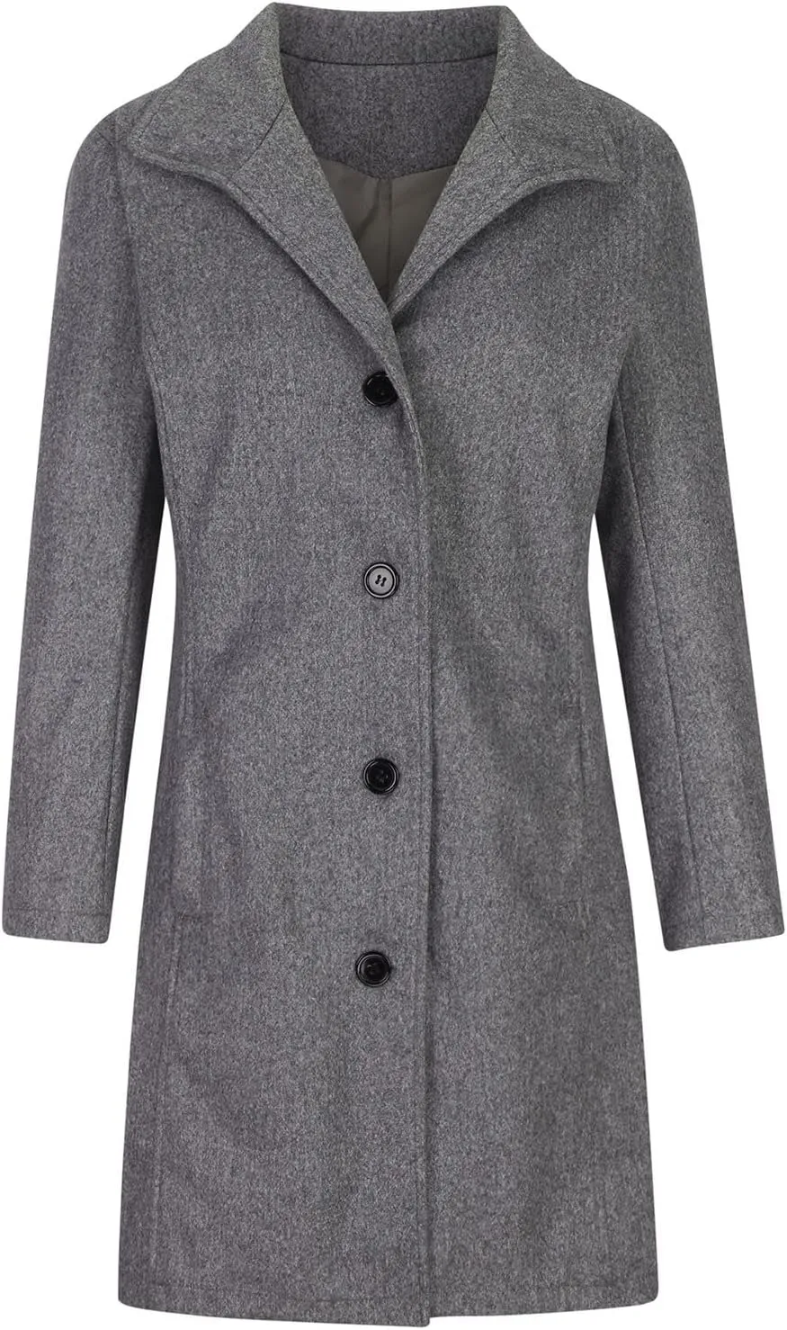 Women's Big Notch Lapel Mid-Long Wool Blend Coat Oversized Long Sleeve Shacket Jacket Button Down Wool Blend Coats