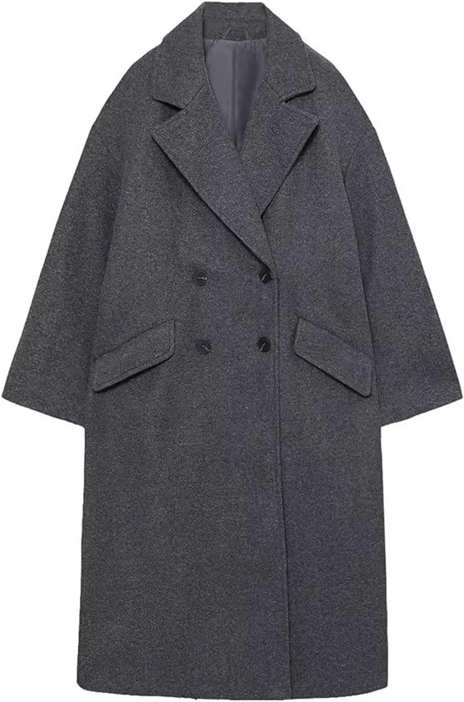 Women's Big Notch Lapel Single Breasted Mid-Long Wool Blend Coat Lightning Deals