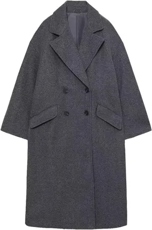 Women's Big Notch Lapel Single Breasted Mid-Long Wool Blend Coat Lightning Deals