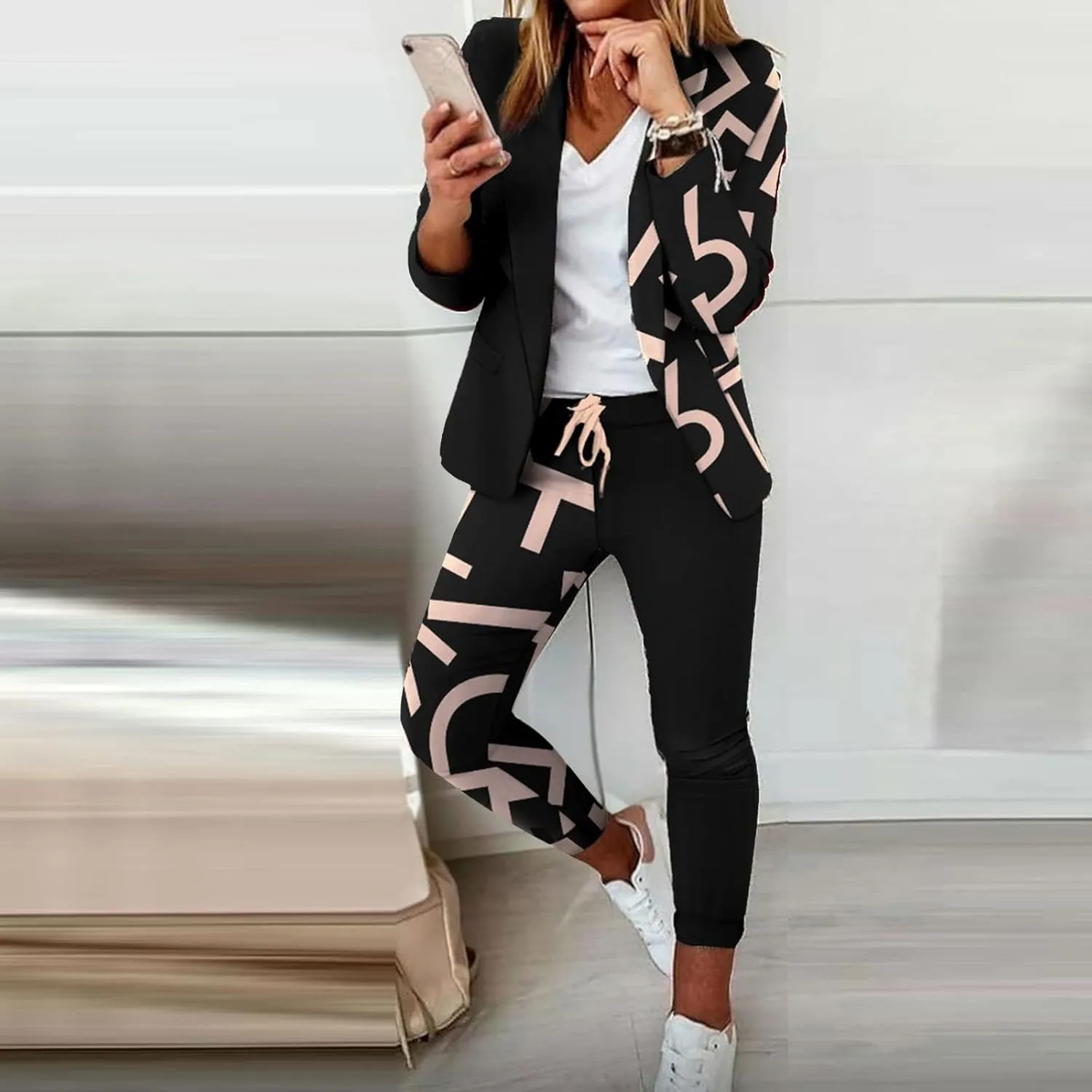 Womens Blazer Sets For Work Casual Business Cropped Blazers And Pants 2 Piece Fashion Suits Jacket Outfits