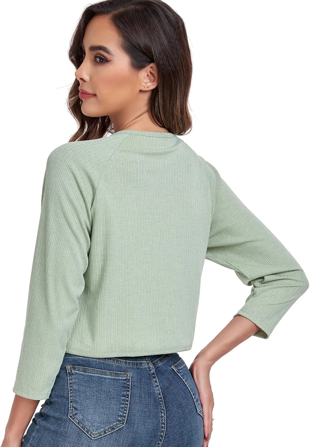 Women's Bolero Shrug Crop Cardigan Open Front Knit Sweater 3/4 Sleeve Tops
