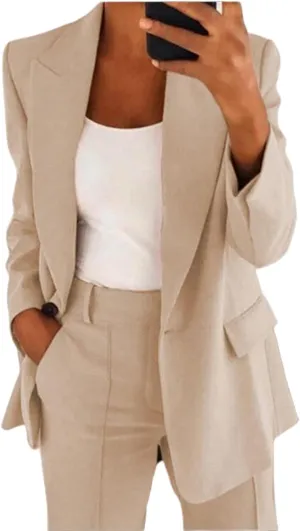 Womens Business Blazer Casual Lapel Open Front Work Office Blazers Trendy Long Sleeve Button Down Jacket 2024