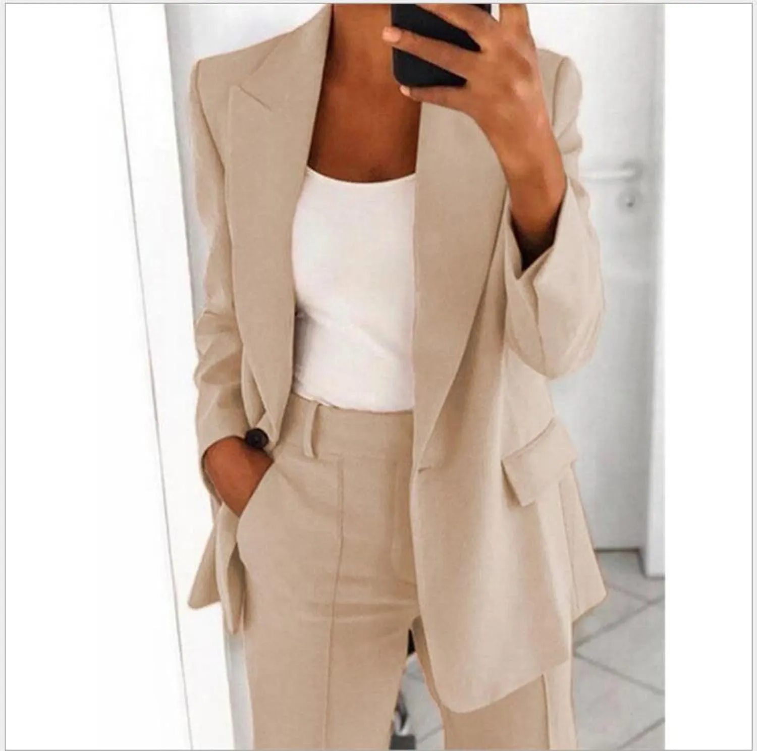 Womens Business Blazer Casual Lapel Open Front Work Office Blazers Trendy Long Sleeve Button Down Jacket 2024