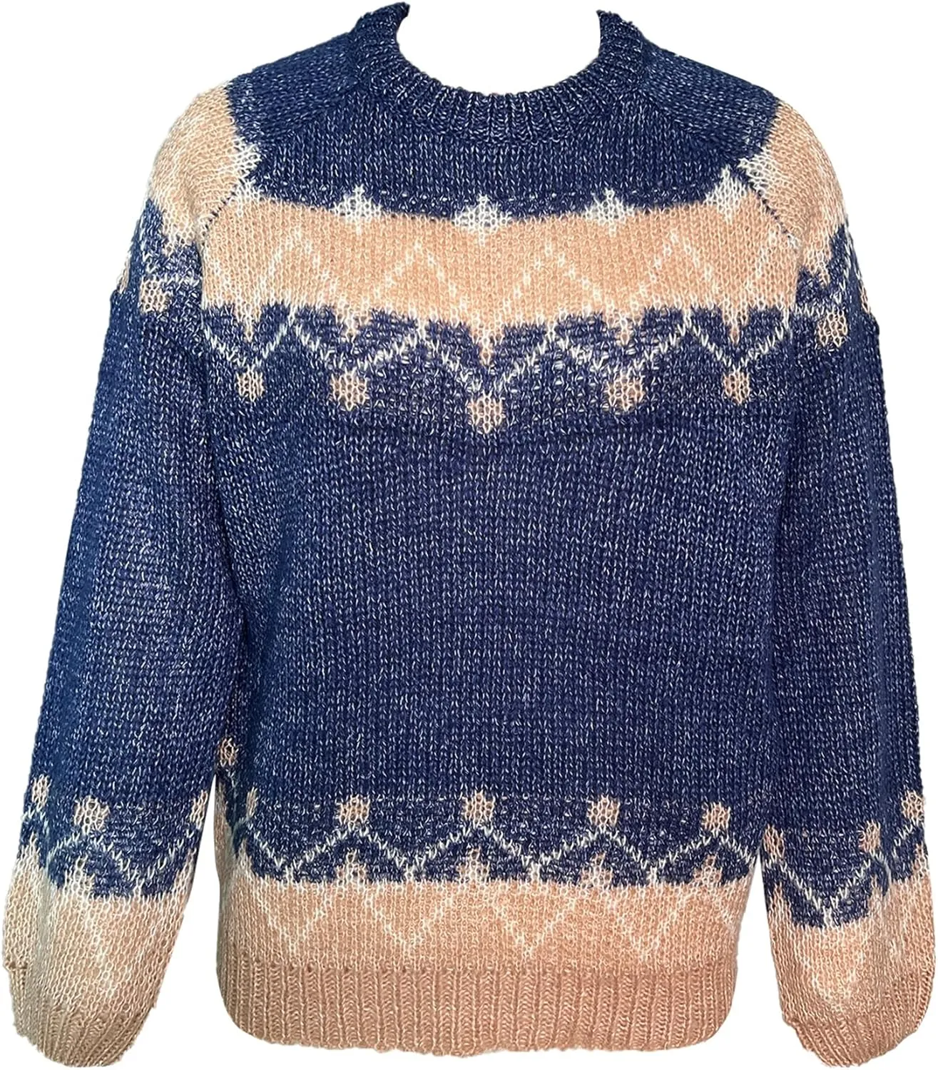 Women's Cable Knit Pullover Sweaters Oversized Chunky Fuzzy Mohair Sweatshirt Crewneck Long Sleeve Jumper Tops