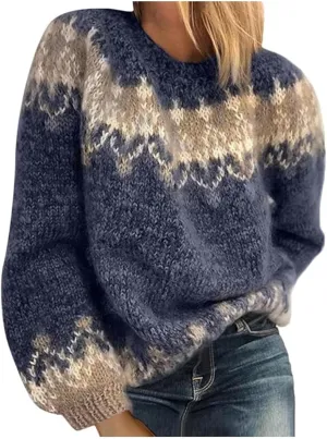 Women's Cable Knit Pullover Sweaters Oversized Chunky Fuzzy Mohair Sweatshirt Crewneck Long Sleeve Jumper Tops
