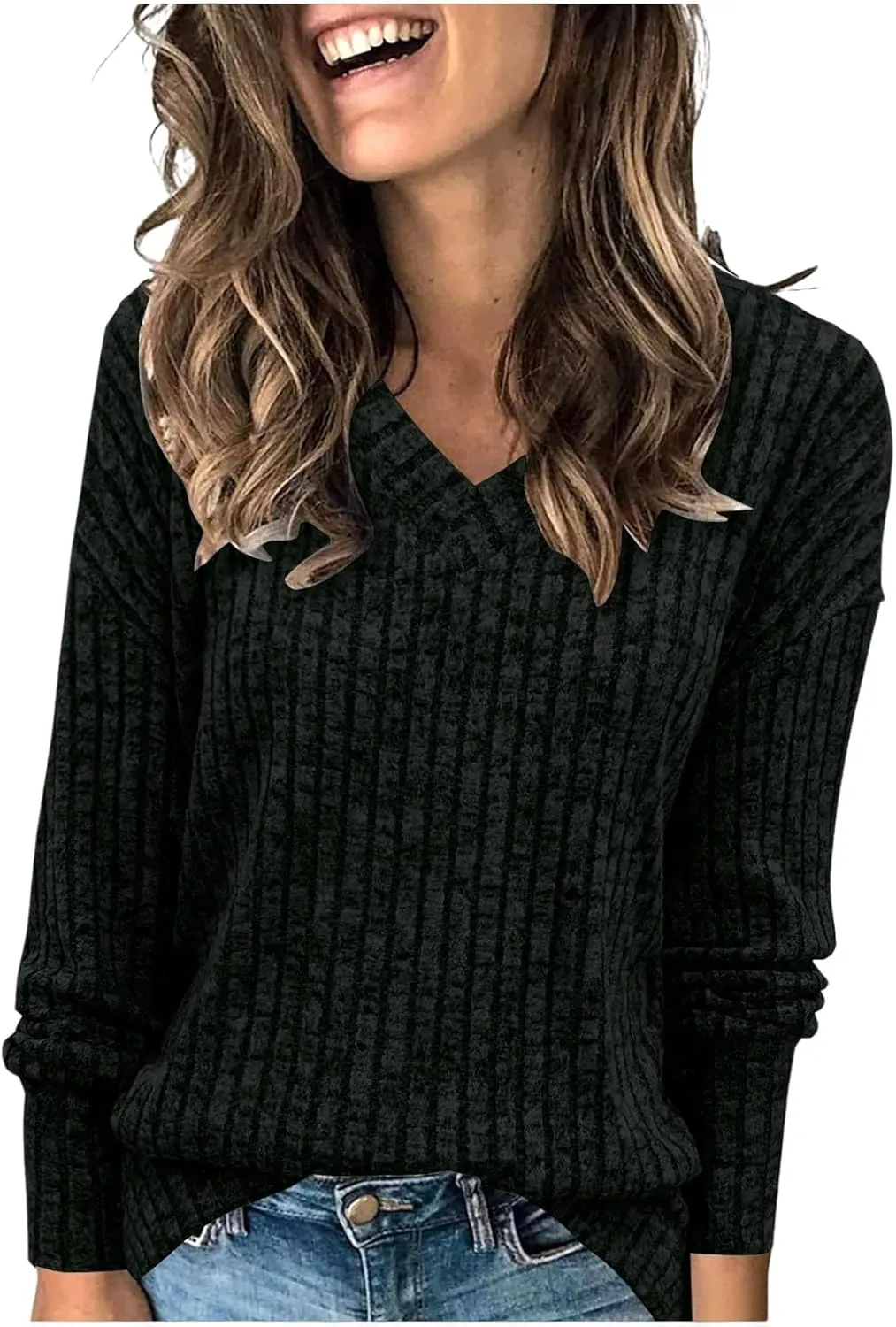 Womens Cable Knit Sweaters V Neck Loose Casual Fall Winter 2023 Fashion Sweatshirt Pullover Long Sleeve Trendy Tops