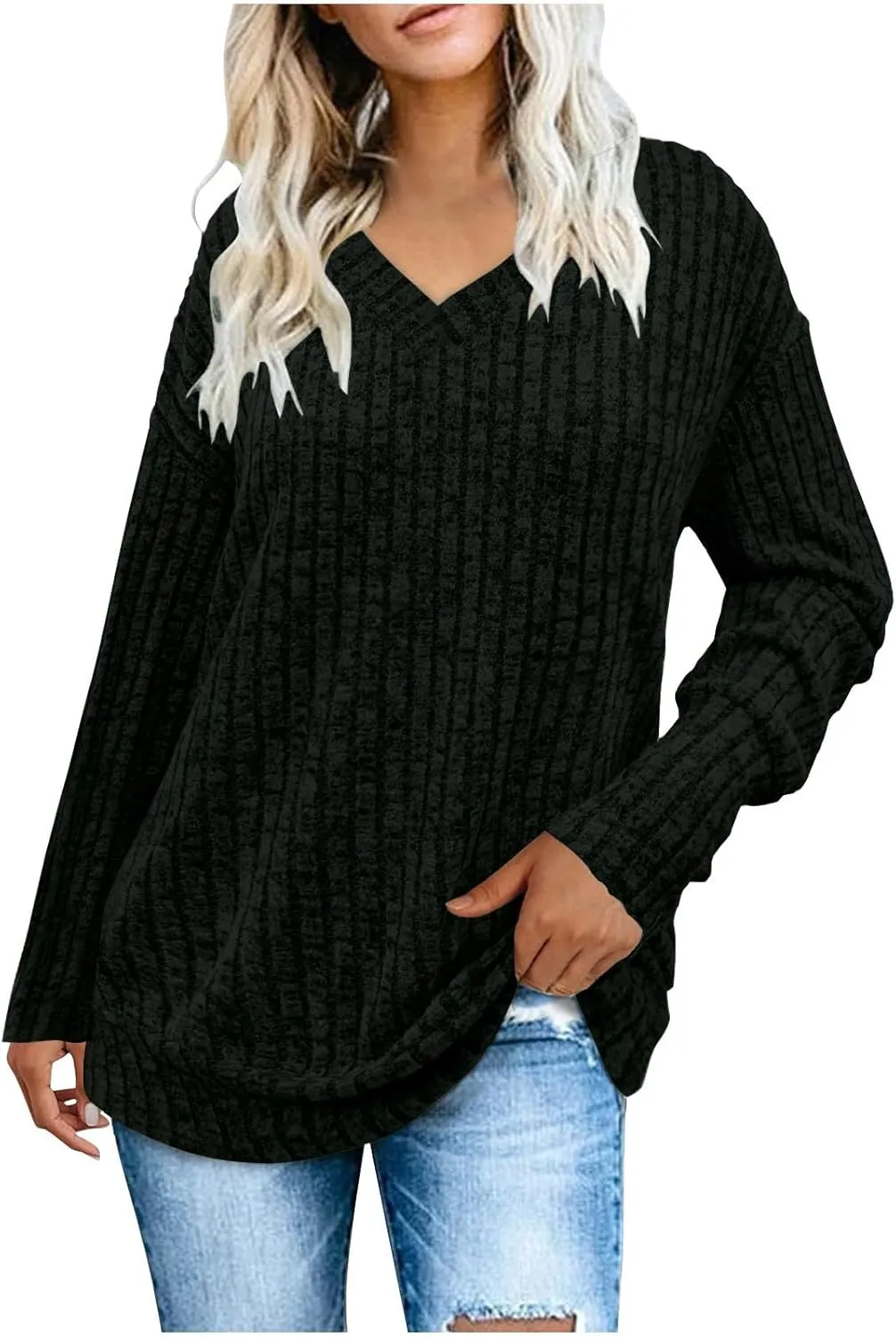 Womens Cable Knit Sweaters V Neck Loose Casual Fall Winter 2023 Fashion Sweatshirt Pullover Long Sleeve Trendy Tops