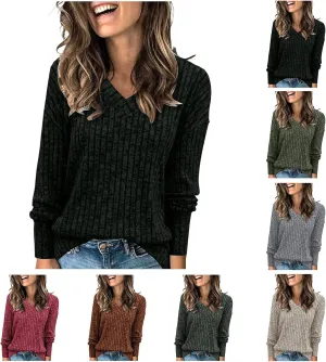 Womens Cable Knit Sweaters V Neck Loose Casual Fall Winter 2023 Fashion Sweatshirt Pullover Long Sleeve Trendy Tops