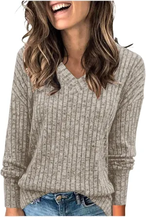 Womens Cable Knit Sweaters V Neck Loose Casual Fall Winter 2023 Fashion Sweatshirt Pullover Long Sleeve Trendy Tops