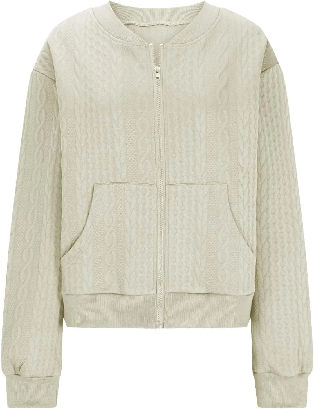 Women's Cardigan Zip Up Cable Knit Long Sleeve Trendy Y2K Sweater Jacket Crewneck Casual Teen Girls Coat 2024 Fall