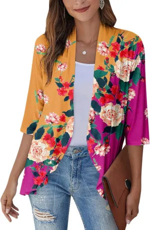 Women's Cardigans 2024 Fall Tie Dye Funny Tops Loose Fit Shawl Collar T Shirts 3/4 Sleeve Lightweight Blouse Coat