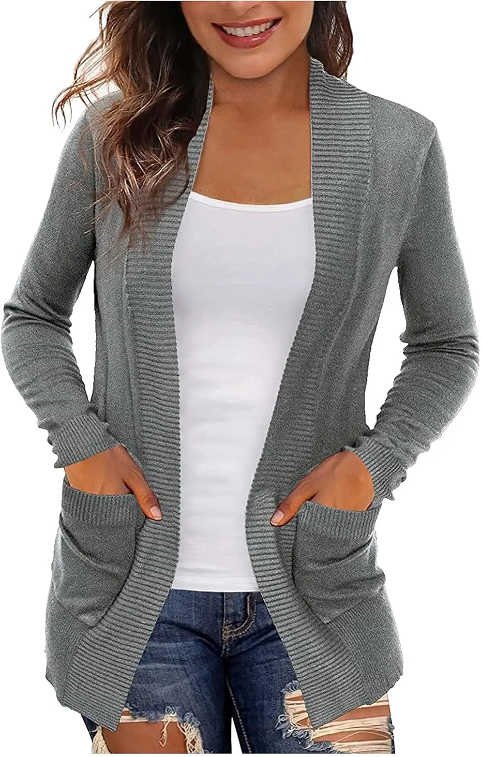 Women's Cardigans Long Casual Long Sleeve Open Front Knit Oversized Sweater Cardigans Lightweight Fall Outerwear