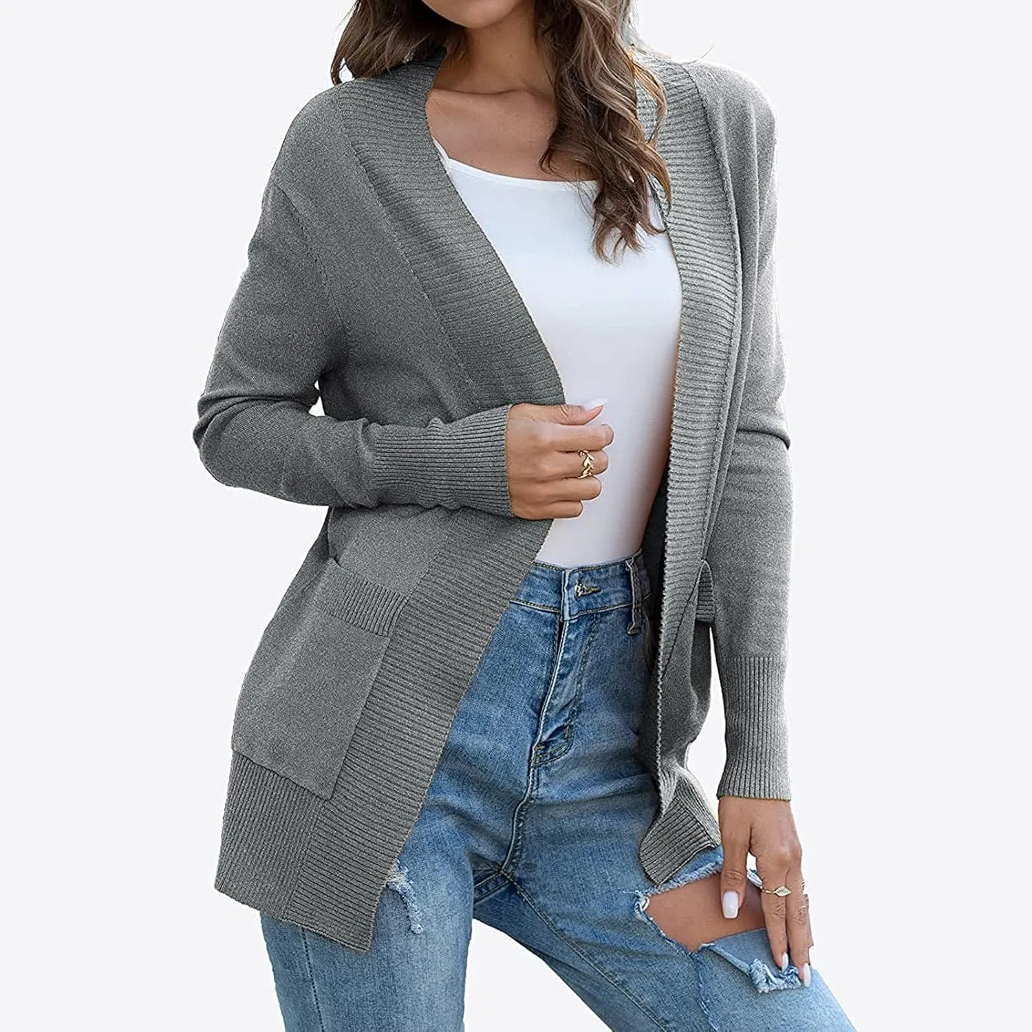 Women's Cardigans Long Casual Long Sleeve Open Front Knit Oversized Sweater Cardigans Lightweight Fall Outerwear