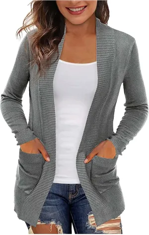 Women's Cardigans Long Casual Long Sleeve Open Front Knit Oversized Sweater Cardigans Lightweight Fall Outerwear