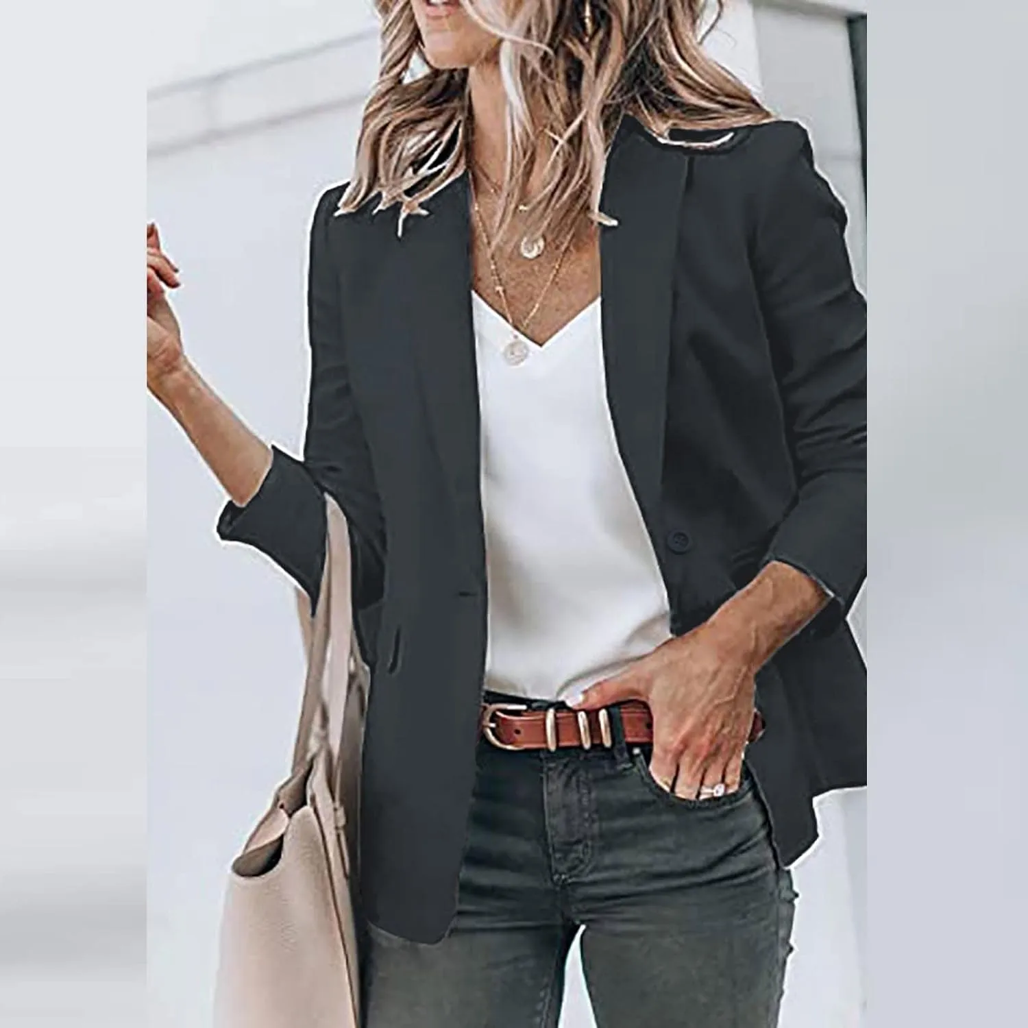 Womens Casual Blazers Open Front Business Long Sleeve Jackets Plus Size Lightweight Work Office Blazer Cardigan
