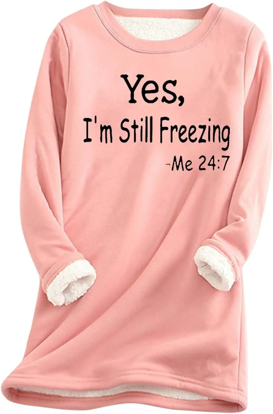 Women's Casual Crewneck Sweatshirts Winter Fleece Warm Letter Print Pullover Tops Thick Long Sleeve Lightweight Clothes